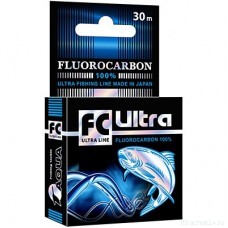 Леска AQUA FC Ultra Fluorocarbon 100% 0,20mm 30m, цвет - прозрачный, test - 3,70kg